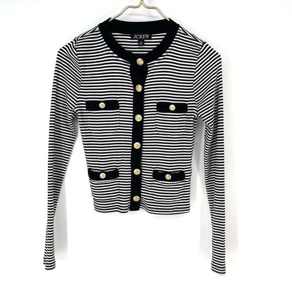 J Crew Vintage Rib Lady Jacket Black and White Stripes Women's Size XS - Picture 1 of 7